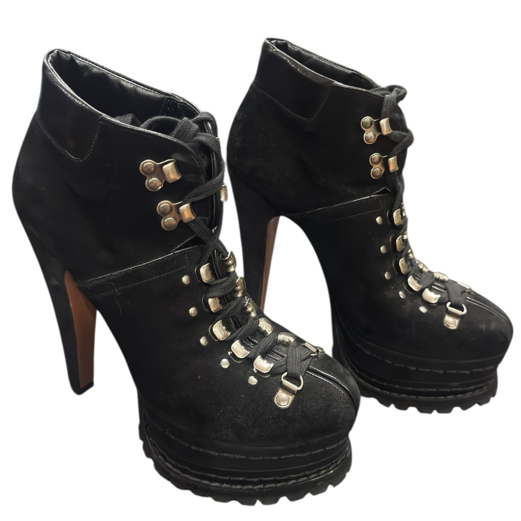 Bn Alaa Black Suede Platform Hiking Boots Sz.38